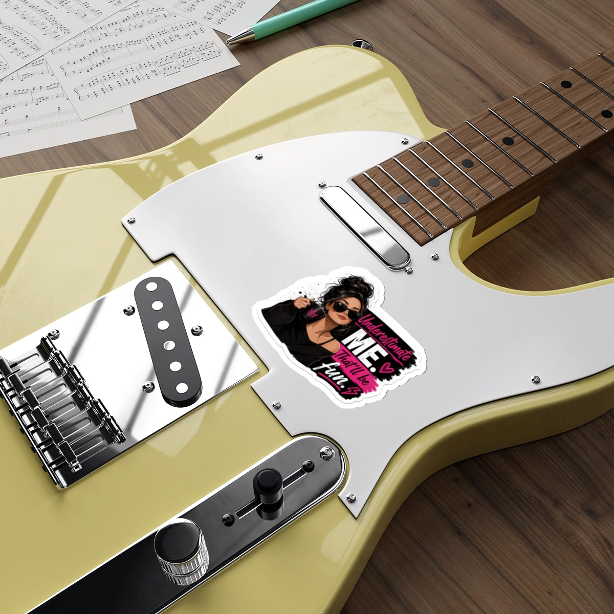 Die-Cut Sticker — "Underestimate Me That'll Be Fun" Girl Coffee Sticker