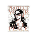 Protect Your Peace Kiss-Cut Sticker — Girl with Headphones, Self-Care Vinyl Decal