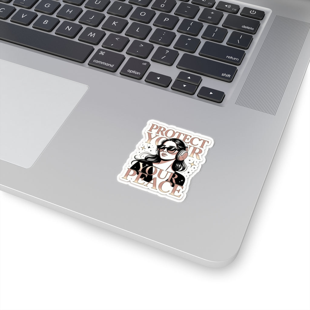 Protect Your Peace Kiss-Cut Sticker — Girl with Headphones, Self-Care Vinyl Decal