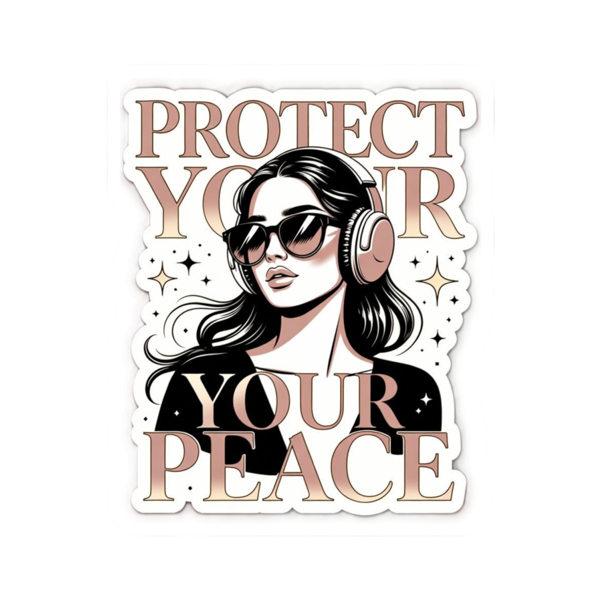 Protect Your Peace Kiss-Cut Sticker — Girl with Headphones, Self-Care Vinyl Decal