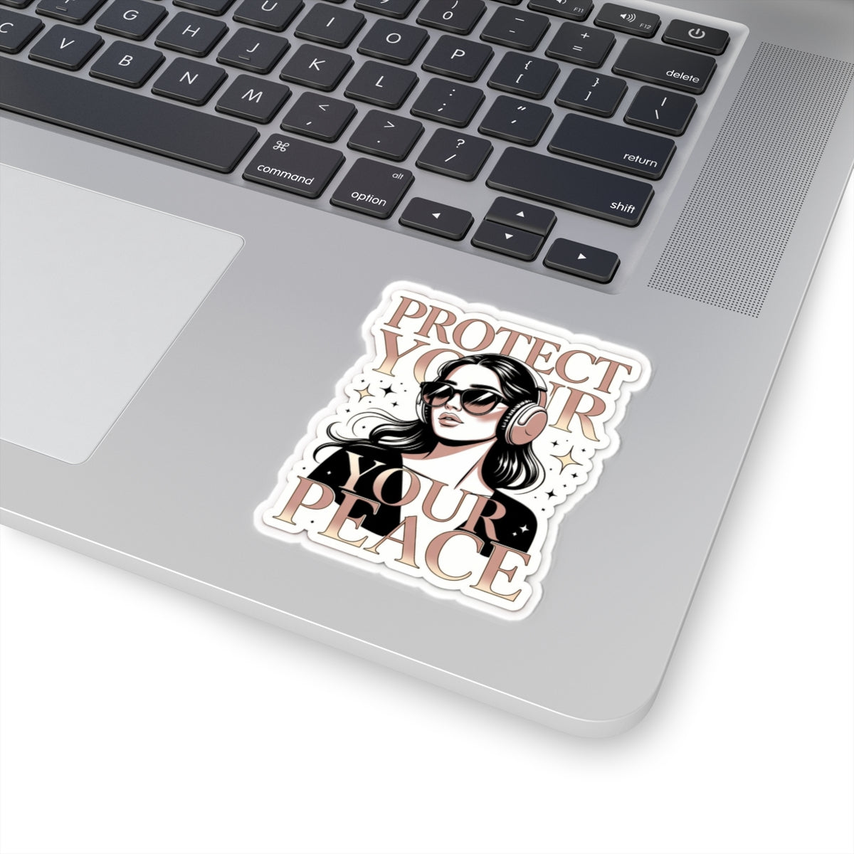 Protect Your Peace Kiss-Cut Sticker — Girl with Headphones, Self-Care Vinyl Decal